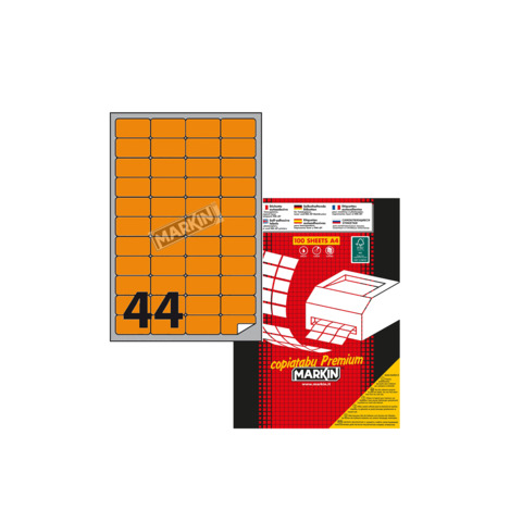 Etichette arancione fluo permanenti Markin Copiatabu A4 – 44 et./ff – 47,5×25 mm – conf. 100 ff – X210A406F-AR