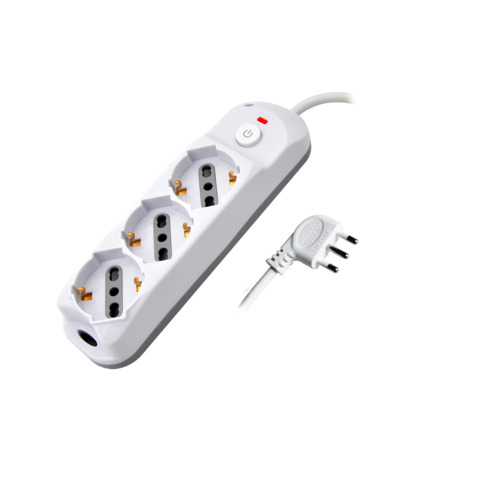 Multipresa con pulsante MKC 3 posizioni schuko bipasso 10/16A, spina 90° 16A 2P+T cavo 1,5 m – 492518887