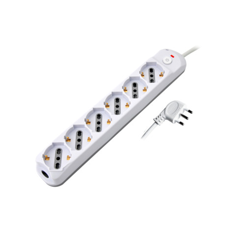Multipresa con pulsante MKC 6 posizioni schuko bipasso 10/16A, spina 90° 16A 2P+T cavo 1,5 m – 492518890