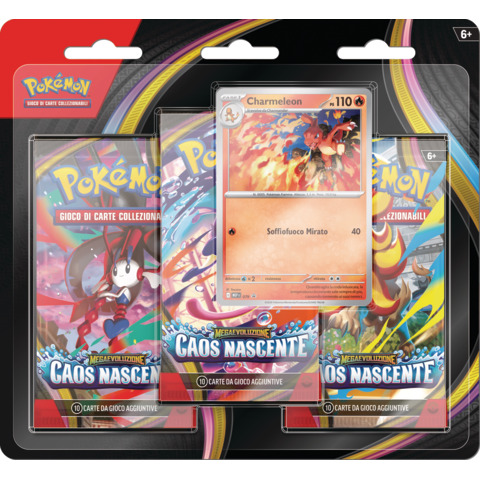 Blister 3 bustine carte da gioco Pokémon Megaevoluzione – Caos Nascente PK10401-I