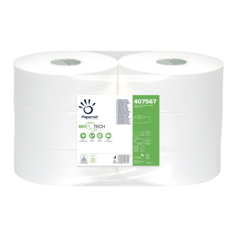 Carta igienica Papernet Bio Tech Maxi Jumbo a 2 veli pura cellulosa – bianco – conf. 6 pz – 407567