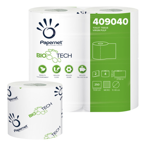 Carta igienica fascettata Papernet Bio Tech a 2 veli in pura cellulosa – bianco conf. 4 pz – 409040