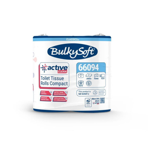 Carta igienica Bulkysoft Active Clean Compact 2 veli in pura cellulosa – bianco – 7 conf. da 4 rotoli cad.