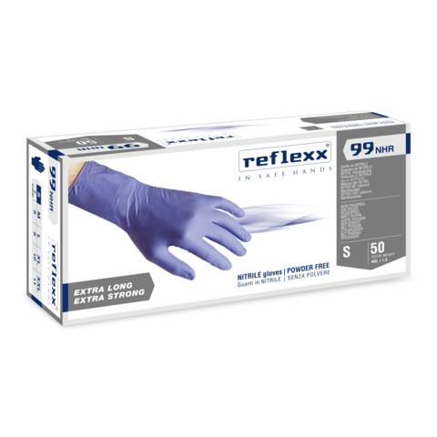 Guanti monouso in nitrile senza polvere Reflexx per uso medicale ambidestri – TG S DPI Cat. III conf. 50 pz – R99/S
