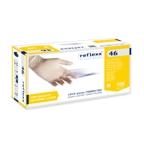 Guanti monouso in lattice senza polvere Reflexx per laboratorio ambidestri – TG M DPI Cat. III conf. 100 pz R46/M