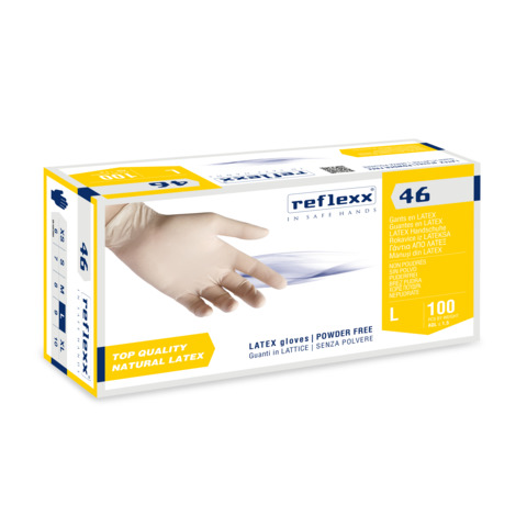 Guanti monouso in lattice senza polvere Reflexx per laboratorio ambidestri – TG L DPI Cat. III conf. 100 pz R46/L