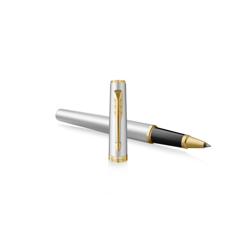 Penna roller Parker Meridian cromata – finiture oro – punta fine – inchiostro nero – confezione regalo Chrome GT