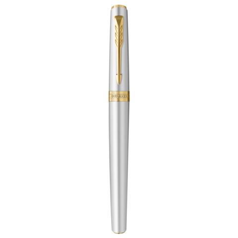Penna stilografica Parker Meridian cromata – finiture oro – pennino medio – inchiostro blu – confezione regalo