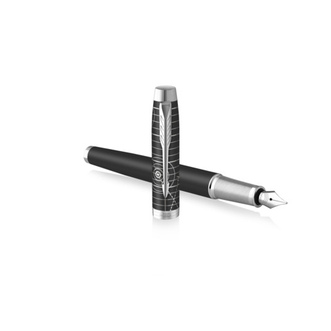 Penna stilografica Parker IM Legacy of Flight – nera e cromata – punta M – pennino in acciaio inox – inchiostro blu
