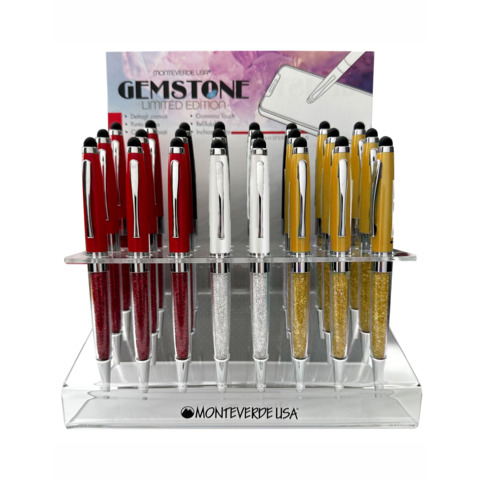 Espositore 24 penne a sfera Monteverde Gemstone Special Edition – fusto bordeaux, bianco e oro – J100132