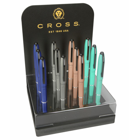 Espositore 15 penne assortite a sfera, roller e stilografiche Cross Prism colori assortiti – E999985