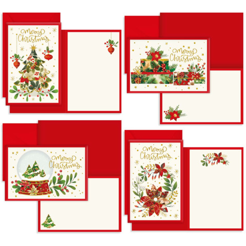 Biglietti auguri natalizi Kartos Merry Christmas 11,7×17 cm – conf. 12 biglietti con busta – 4 soggetti ass.ti