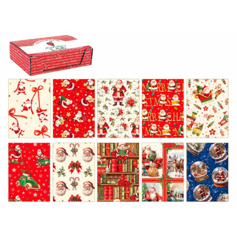 Carta regalo Kartos linea Natale Santa Claus – 70×100 cm – conf. da 100 fogli in soggetti assortiti – 18054