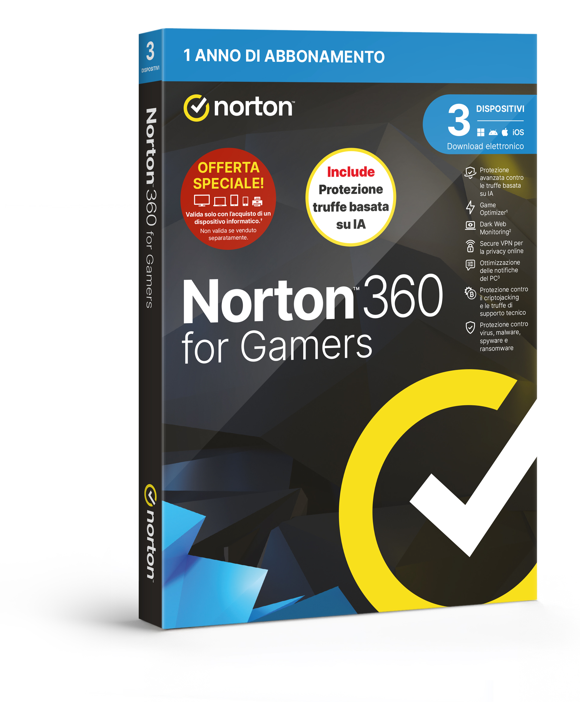 NORTON 360 FOR GAMERS 2026-ANTITRUFFA- ATTACH – 3 DISPOSITIVI 12 MESI 50GB – IT BOX