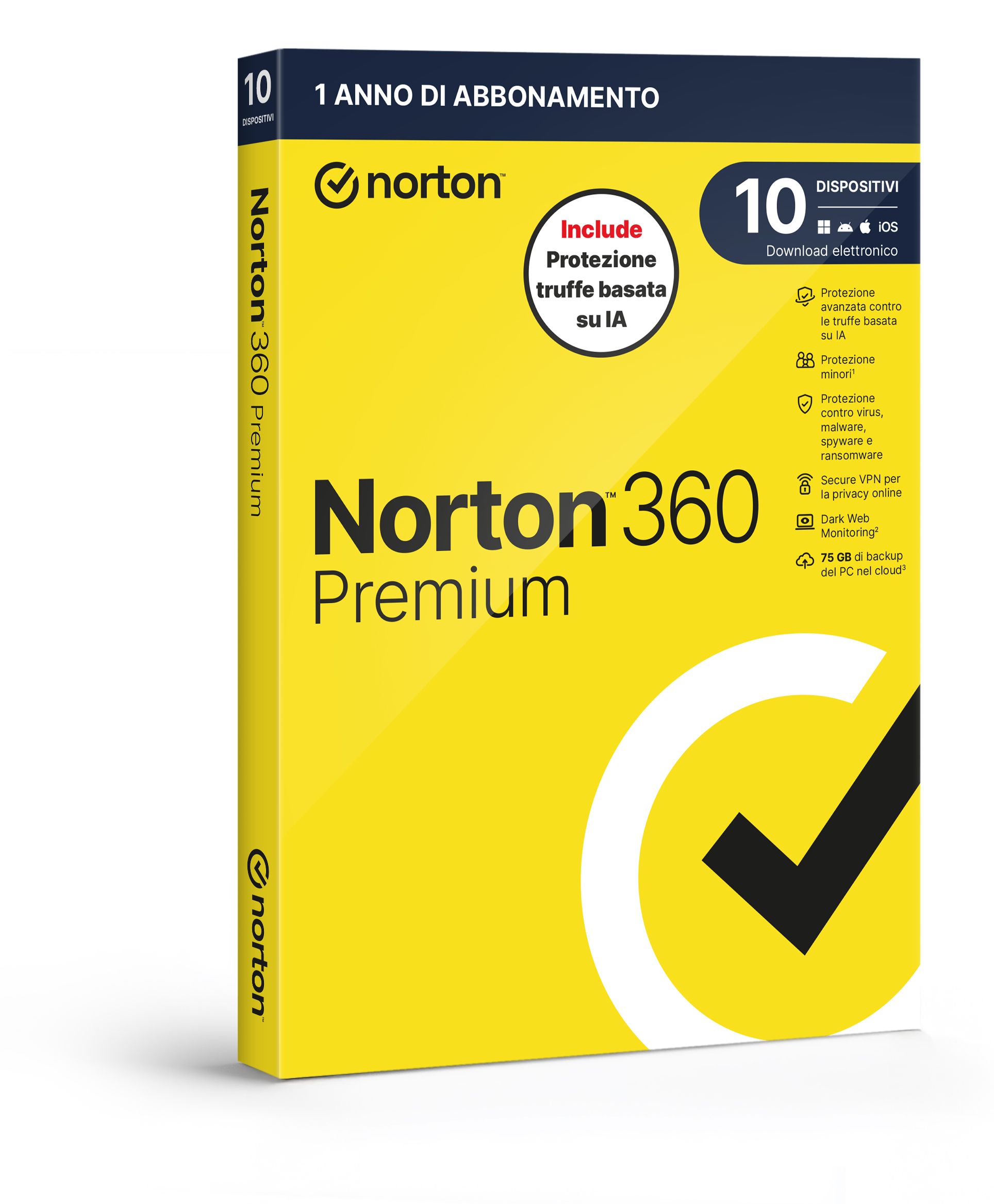 NORTON 360 PREMIUM 2026 – ANTITRUFFA-10 DISPOSITIVI 12 MESI 75GB – IT BOX