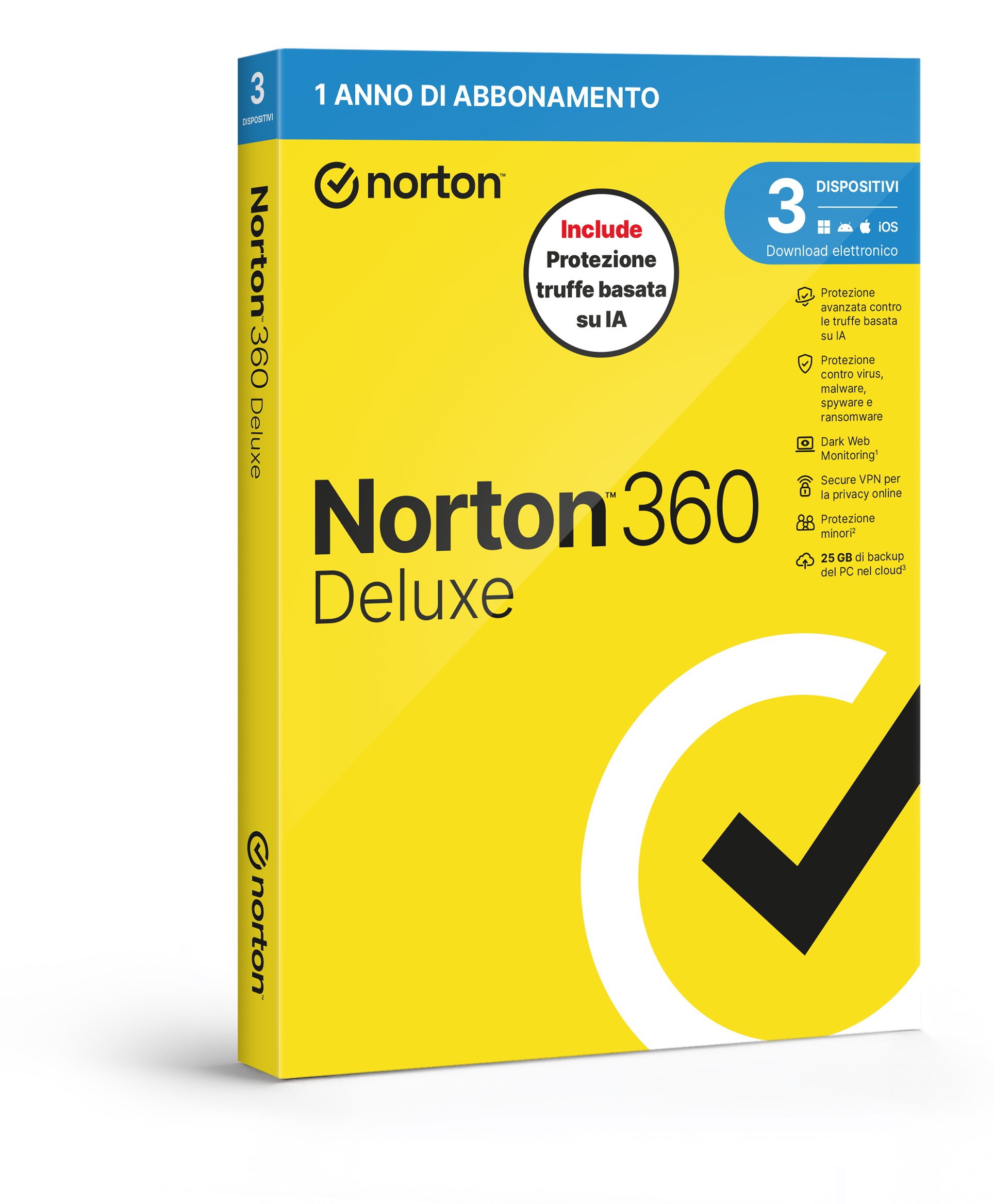 NORTON 360 DELUXE 2026 -ANTITRUFFA- 3 DISPOSITIVI 12 MESI 25GB – IT BOX