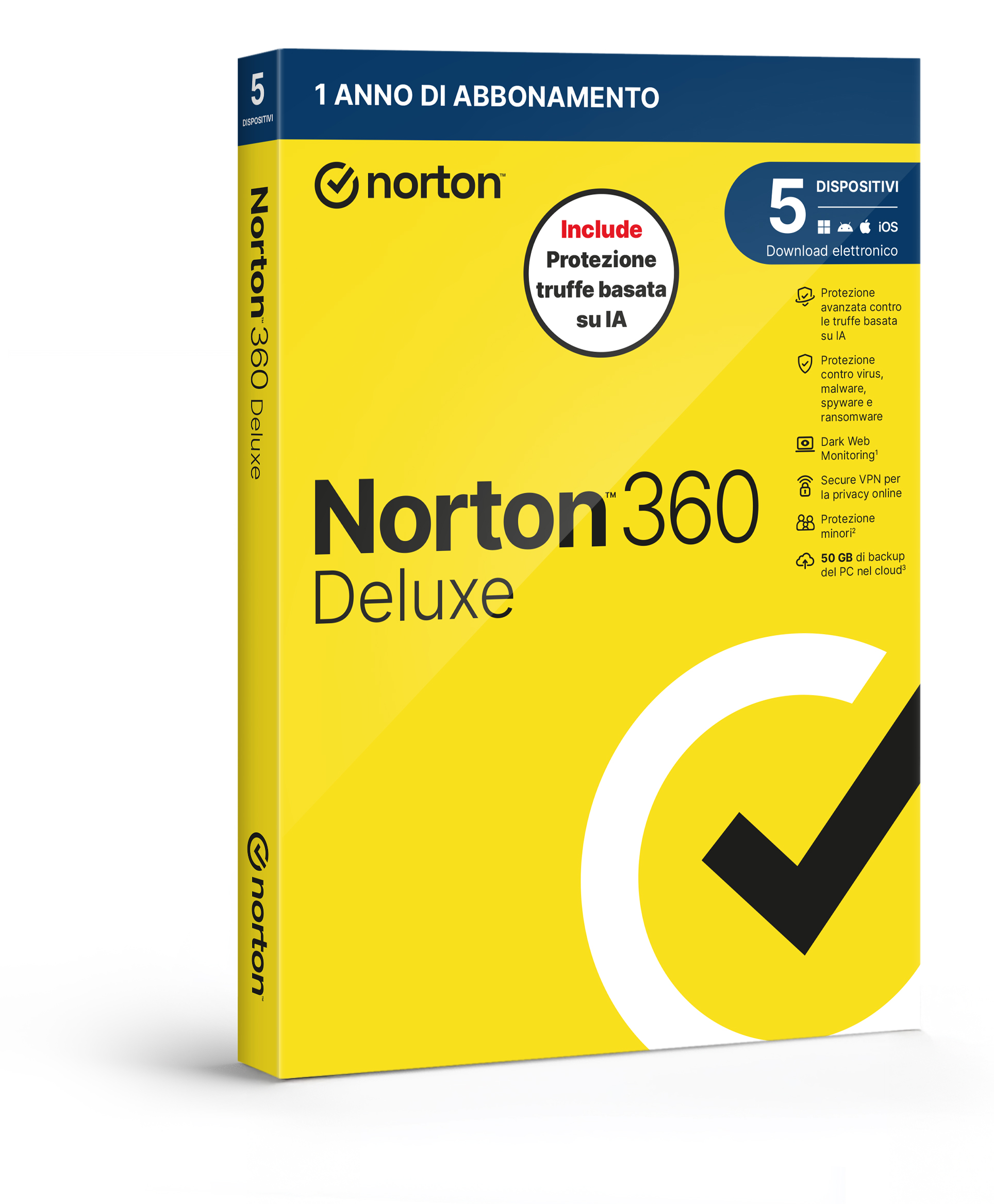 NORTON 360 DELUXE 2026 -ANTITRUFFA- 5 DISPOSITIVI 12 MESI 50GB – IT BOX
