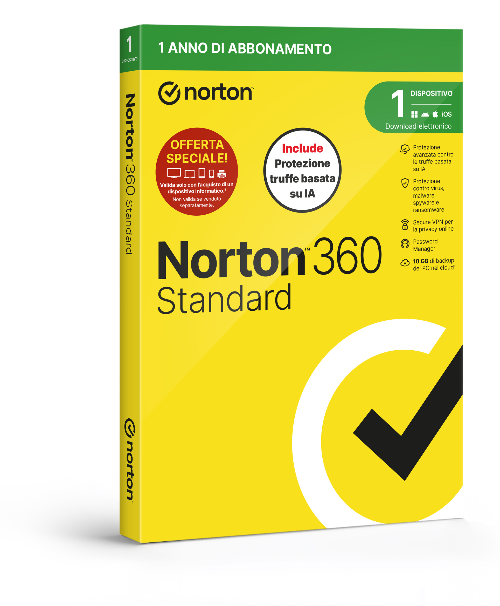 NORTON 360 STANDARD 2026 – ANTITRUFFA- ATTACH 1 DISPOSITIVO 12 MESI 10GB – IT BOX