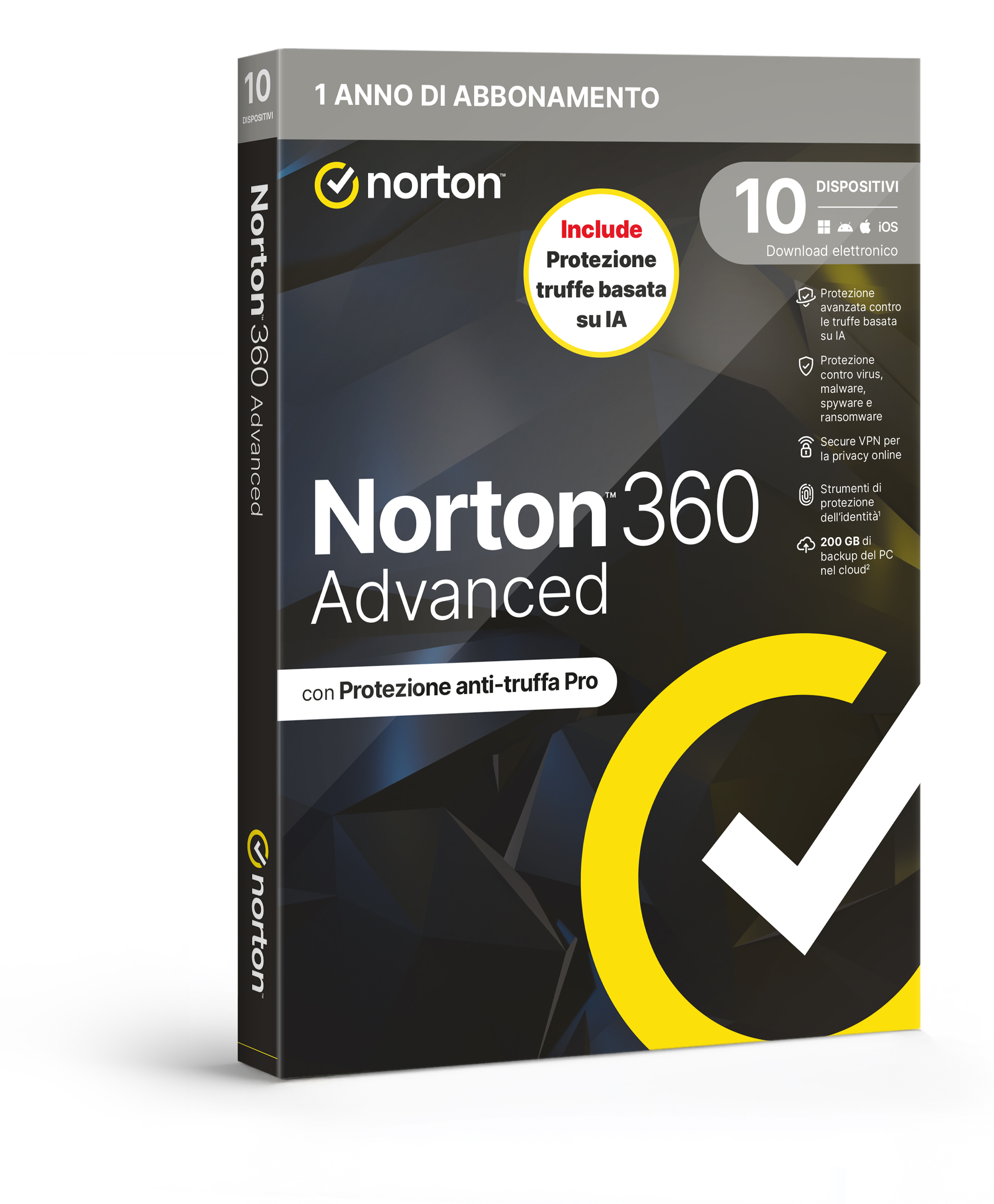 NORTON 360 ADVANCED 2026 – ANTITRUFFA- 10 DISPOSITIVI 12 MESI 200GB – IT BOX