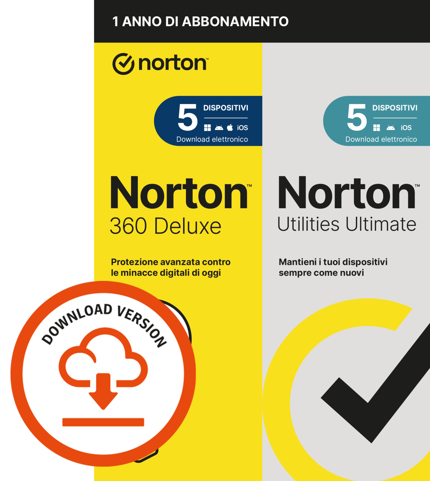 NORTON 360 DELUXE 2026 -ANTITRUFFA- 5 DISPOSITIVI 12 MESI 50GB + UTILITIES ULTIMATE – IT ESD
