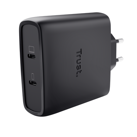 TRUST ALIMENTATORE/CARICABATTERIA 100W 2 PORTE USB-C GAN – PLASTICA RICICLATA 50 – MAXO – NERO