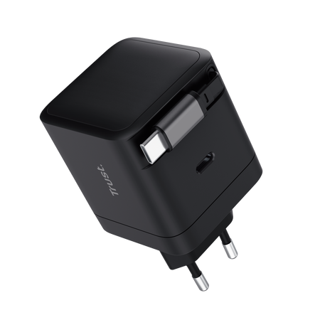 TRUST ALIMENTATORE/CARICABATTERIA 65W 1 PORTE USB-C + CAVO RETRATTILE USB-C – PLASTICA RICICLATA 50