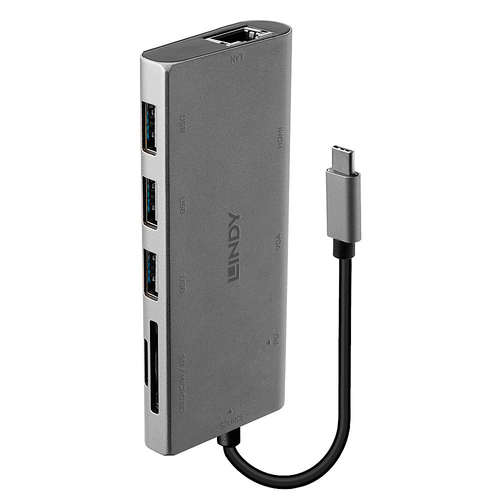 LINDY MINI DOCKING STATION PER LAPTOP USB-C – HDMI, VGA, PD 3.0 100W, USB 3.1, GIGABIT, SD, AUDIO