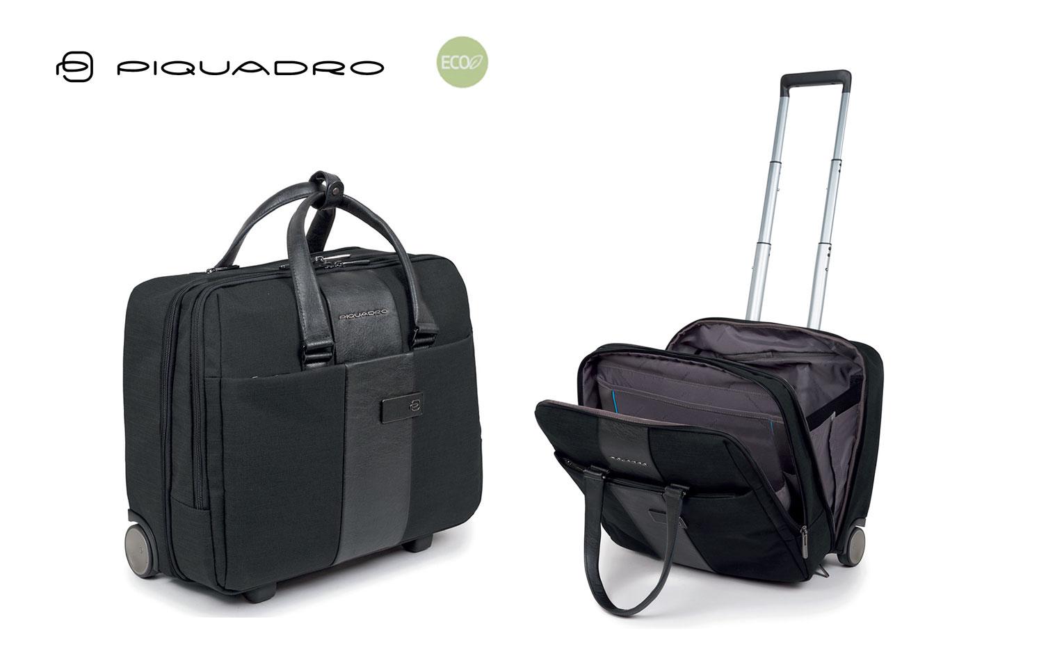 VALIGIA TROLLEY PORTACOMPUTER IN TESSUTO RICICLATO PIQUADRO