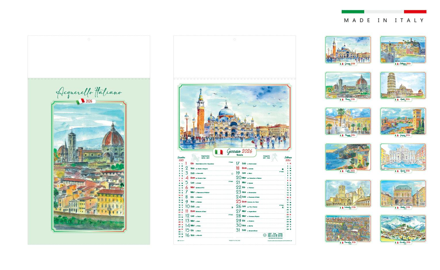 Calendario ACQUERELLO ITALIANO mensile 13 fogli