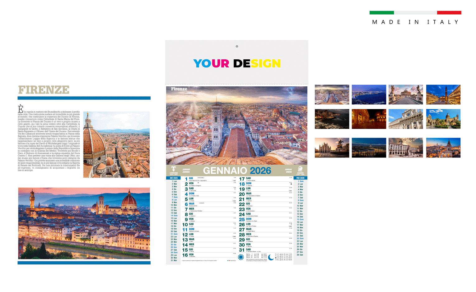 Calendario CITTÀ ITALIANE mensile 12 fogli 28,8×47 cm