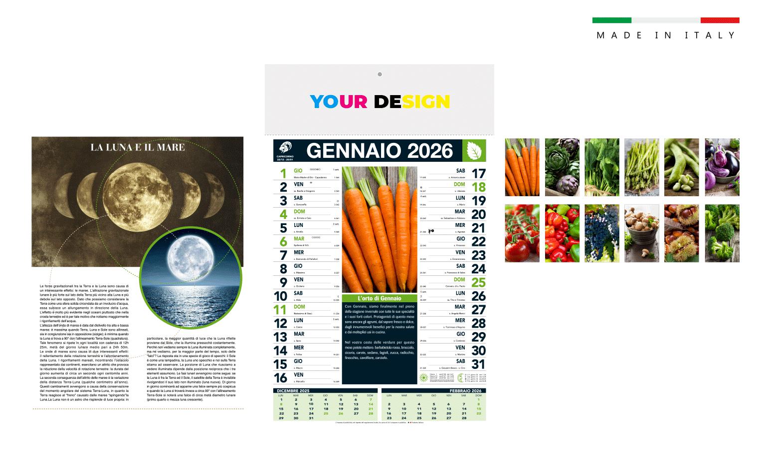 Calendario LUNARIO mensile 12 fogli 28,8×47