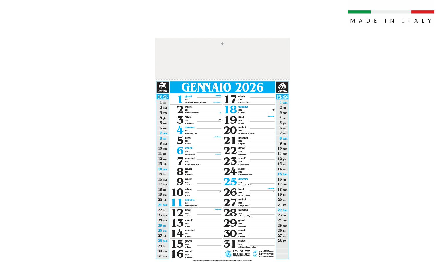 Calendario  mensileOLANDESE STANDARD 12 fogli