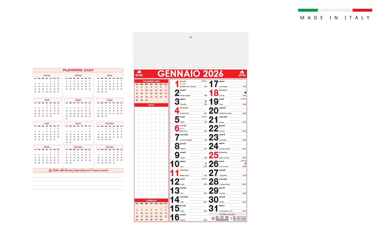 Calendario mensile OLANDESE NOTES 12 fogli
