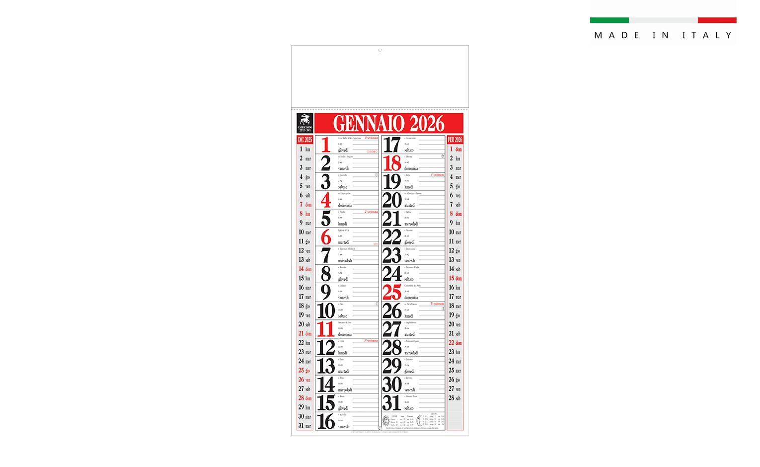 CALENDARIO OLANDESEMAXI 33×70 12 FOGLI