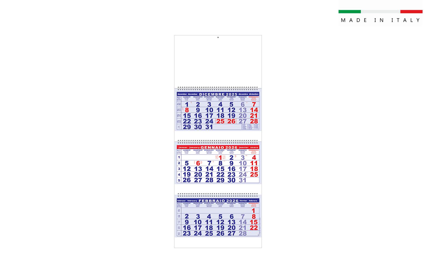 Calendario TRITTICO12 fogli 3 BLOCCHI SPIRALATI 33×80
