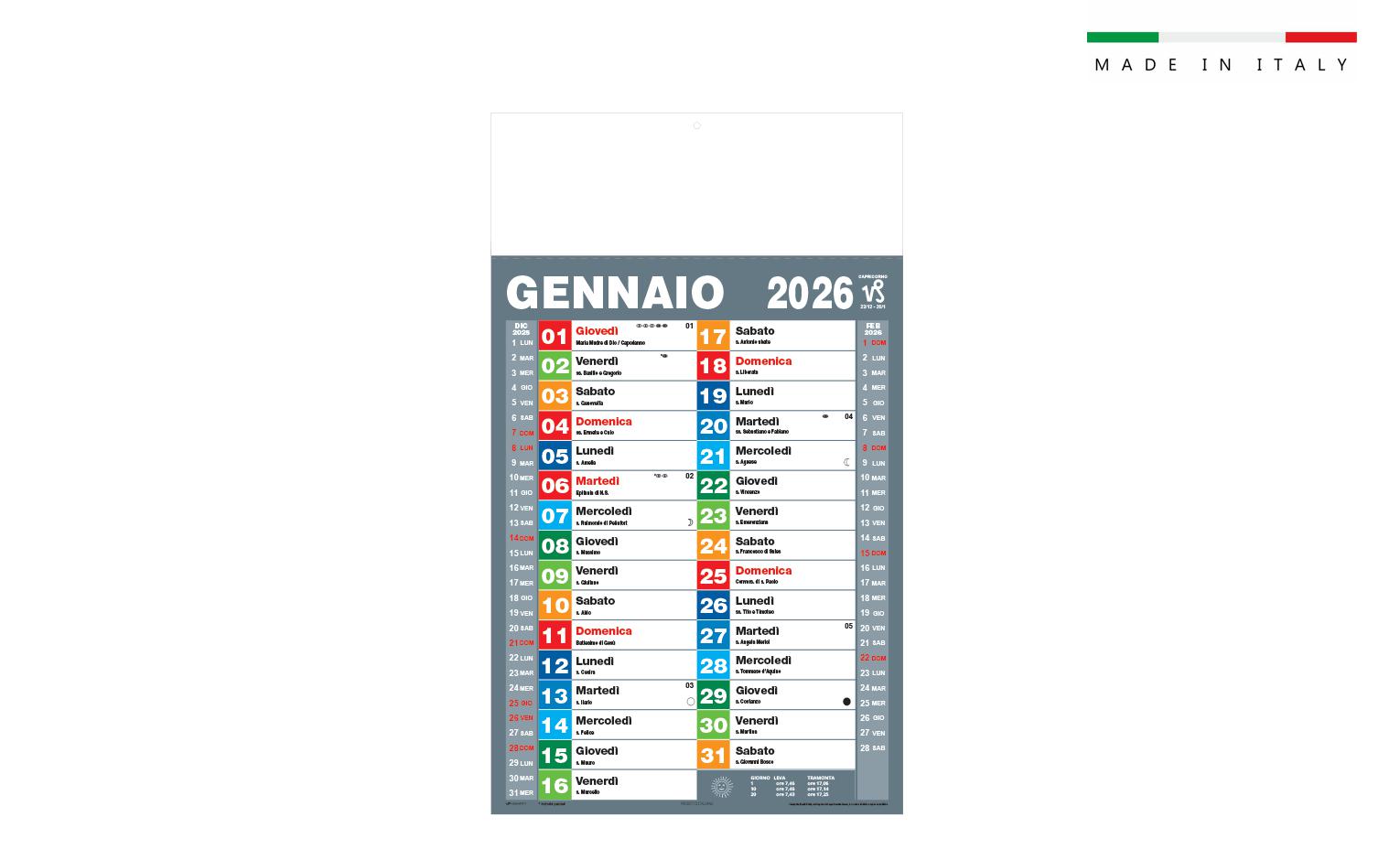 Calendario OLANDESEMULTICOLOR mensile 31×53