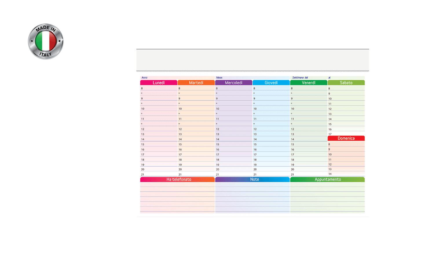 PLANNING MEDIO MULTICOLOR 29,2x21cm 50 FOGLI