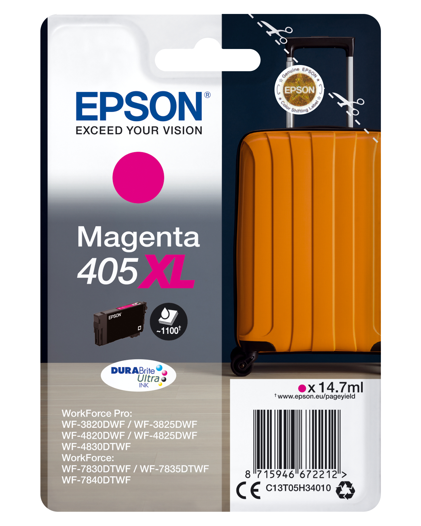 EPSON CARTUCCIA VALIGIA 405 MAGENTA INKJET ALTA CAPACITA C13T05H34010 NO BLISTER