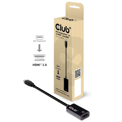 CLUB3D MINI DISPLAY PORT 1.4 MALE TO HDMI 2.0 FEMALE 4K 60HZ UHD/ 3D ACTIVE ADAPTER – HDR SUPPORT