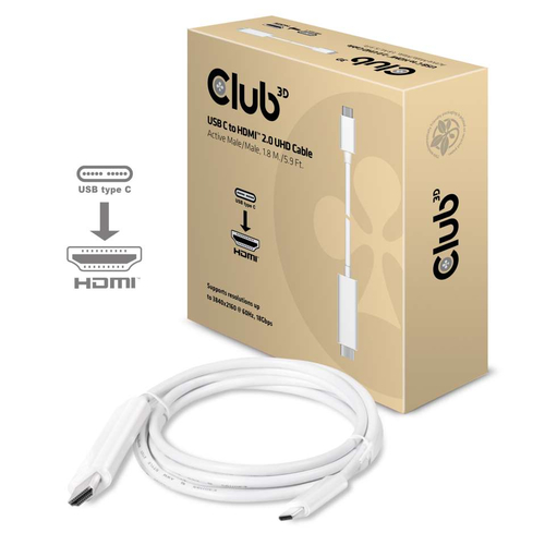 CLUB3D USB TYPE C 3.1 GEN 1 TO HDMI 2.0 CABLE 1.8 METERS/  5.9 FEET – SUPPORT 4K UHD @ 60HZ