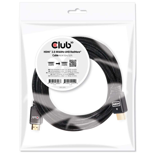 CLUB3D HDMI 2.0 MALE TO HDMI 2.0 MALE  HIGH SPEED 4K60HZ UHD – REDMERE 10M/32.8FT