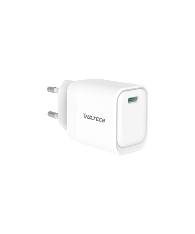 VULTECH CARICATORE ADATTATORE UNIVERSALE, 1 X TYPE-C, PD45 GAN PPS 45W, BIANCO COMPATTO