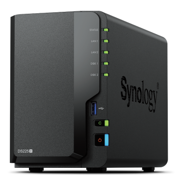 SYNOLOGY NAS TOWER DS225+ X 2HD 3.5/2.5 SATA2/3 – NO HD – CELERON J4125 -2GB DDR4-1P LAN RJ45 1GBE