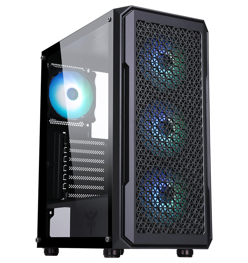 ITEK CASE SIX TRIANGLE – GAMING  MIDDLE TOWER, 4X12CM ARGB FAN,  USB3, SIDE PANEL TEMP GLASS