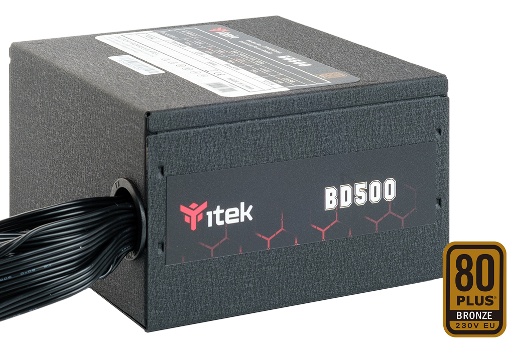 ITEK ALIMENTATORE BD500 – 500W, 80PLUS BRONZE, PFC ATTIVO, VENTOLA HDB 12CM, DC TO DC