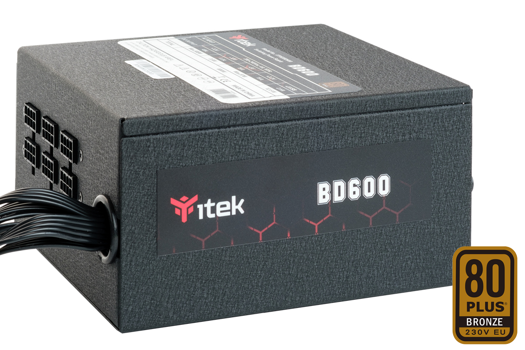 ITEK ALIMENTATORE BD600 – 600W, 80PLUS BRONZE, PFC ATTIVO, VENTOLA HDB 12CM, DC TO DC, SEMI MODULARE