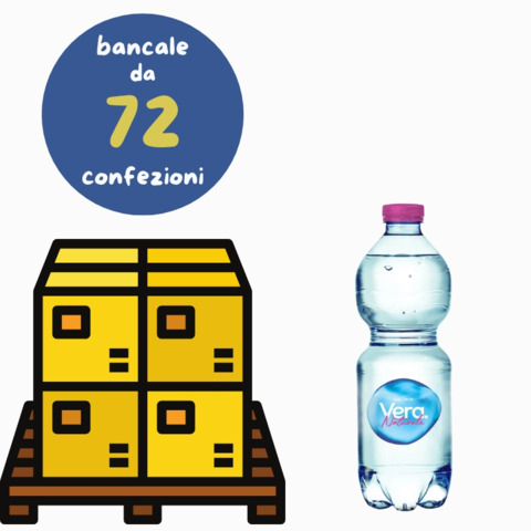 Bancale composto da 72 confezioni da 24 bottiglie realizzate in PET di Acqua Vera naturale nella versione 500 ml. Formato ”On The Go” ideale per essere trasportato ovunque: a scuola, al lavoro oppure in viaggio.