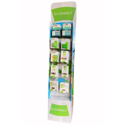 Un nuovo espositore da terra pensato per offrire i prodotti storage e le batterie Q-Connect. Un display di qualità con 74 confezioni. Contenuto nel dettaglio: 2 chiavette USB 3.0 flash drive da 64 GB; 2 chiavette USB Super Speed 3.0 da 8 GB, 2 da 16 GB e 2 da 32 GB; 2 chiavette USB 2.0 Pemium da 4 GB, 2 da 8 GB, 2 da 16 GB e 2 da 32 GB; 2 chiavette USB 2.0 Flash drive da 64 GB; 2 chiavette USB High Speed 2.0 da 4 GB, 2 da 8 GB, 2 da 16 GB e 2 da 32 GB; 40 batterie alcaline AA/LR6 (10 conf. da 4 pz); 40 batterie alcaline AAA/LR03 (10 conf. da 4 pz); 10 batterie alcaline C/LR14 (5 conf. da 2 pz); 10 batterie alcaline D/LR20 (5 conf. da 2 pz); 8 batterie al litio a bottone CR2025 (2 conf. da 4 pz); 8 batterie al litio a bottone CR2032 (2 conf. d 4 pz); 20 batterie alcaline a bottone LR54 (2 conf. da 10 pz); 20 batterie alcaline a bottone LR44 (2 conf. da 10 pz); 20 batterie ricaricabili AA (5 conf. da 4 pz) e 20 batterie ricaricabili AAA (5 conf. da 4 pz). Dimensioni: L.29xP.23xH.145 cm.