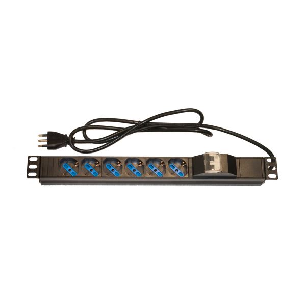 LINK MULTIPRESA ALIMENTAZIONE PER RACK 19 CON 6 PRESE UNIVERSALI TRIPOLARI/SCHUKO MAGNETOTERMICA