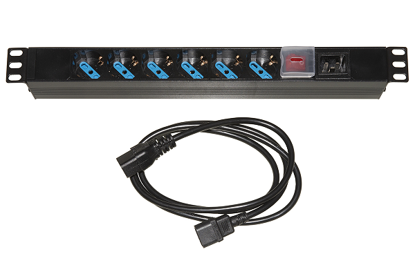 LINK MULTIPRESA DA RACK 19 6 PRESE UNIVERSALI CON CAVO ALIMENTAZIONE C14 MASCHIO REMOVIBILE